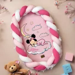 Babafészek Prémium Fonott Felhős mintás (Babarózsaszín/fehér/pink)