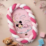 Babafészek Prémium Fonott Felhős mintás (Babarózsaszín/fehér/pink)