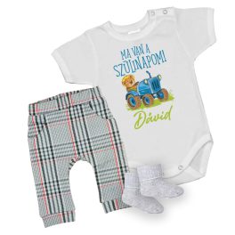   Traktoros Szülinapos rövid ujjú fehér body + hosszú  nadrág  és zokni