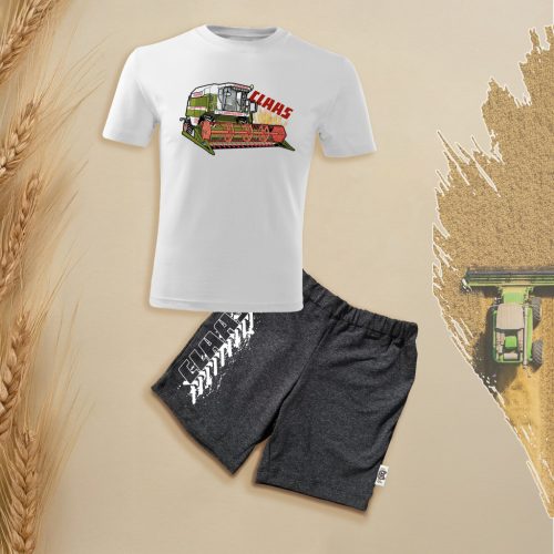 Claas Dominator fehér gyerek rövidujjú és rövidnadrág szett