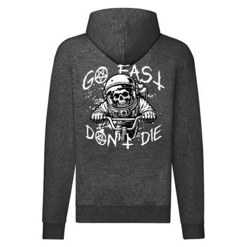 GO FAST DON'T DIE MOTOROS SZÜRKE CIPZÁRAS PULÓVER