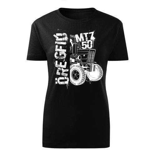 MTZ NEW KÖRVONALAS DESIGN FEKETE NŐI PÓLÓ FEHÉR MINTA