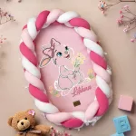 Babafészek 3 részes Prémium Fonott Lány Nyuszis Mintás (Babarózsaszín/fehér/pink)