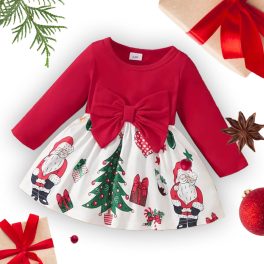   Karácsonyi mintás pamut szoknyás ruha masnival 6-9 hónapos