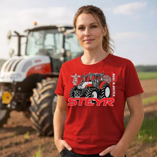 Steyr piros női Traktoros póló
