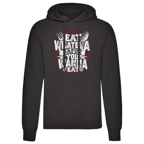 Eat Whateva…Fekete kenguruzsebes pulóver 