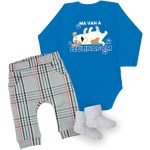 MA VAN A SZÜLINAPOM KUTYÁS hosszú ujjú kék body + hosszú nadrág  és zokni