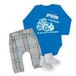 Apukám a legjobb traktoros fekete minta, BABY BODY Kék HOSSZÚ , Nadrág és Zokni