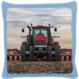    DUPLAKEREKES PIROS TRAKTOR MUNKÁBAN KÉK PAMUTVÁSZON DÍSZPÁRNA