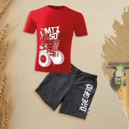   MTZ 50 körvonalas piros gyerek rövidujjú és rövidnadrág szett