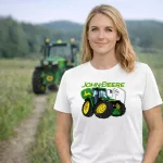 Zöld traktoros fehér női póló