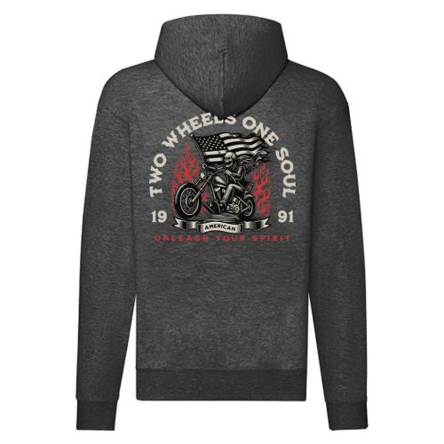 TWO WHEELS ONE SOUL MOTOROS SZÜRKE CIPZÁRAS PULÓVER