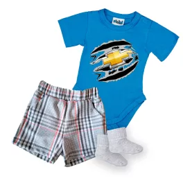   Chevrolet Kék Rövid UJJÚ BABA BODY + Rövid nadrág és zokni
