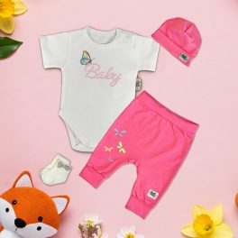 Baby Pink/Fehér Exkluzív Babaruha szett