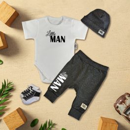 Little Man Fehér/Sötét melír Exkluzív Babaruha szett