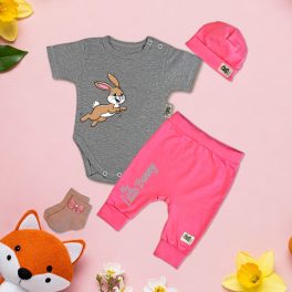 My Little Bunny Szürke melír/Pink Exkluzív Babaruha szett