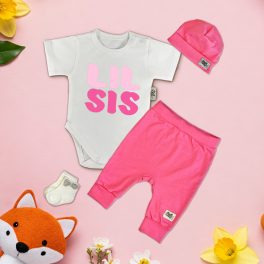 LIL SIS Fehér/Pink Exkluzív Exkluzív  Babaruha szett