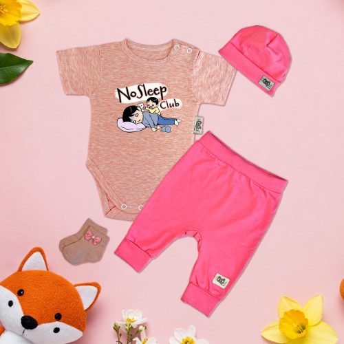 No sleep club narancs melír/Pink Exkluzív Babaruha szett