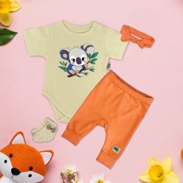   Koalás törtfehér/narancs Exkluzív Babaruha szett hajpánttal