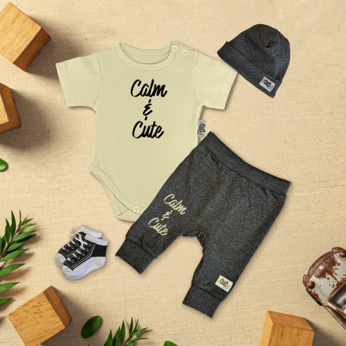 Calm and Cute Vanília/Sötét melír Exkluzív Babaruha szett