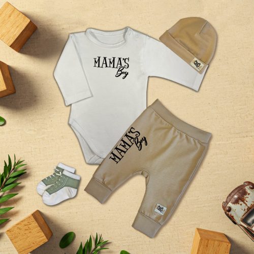 Mama's Boy Fehér/Kávé Exkluzív Babaruha szett (hosszú ujjú)