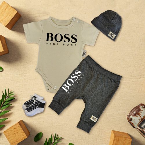Mini Boss Homok/Sötét melír Exkluzív Babaruha szett