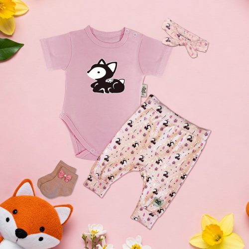 Pink/Őzikés Exkluzív Babaruha szett hajpánttal