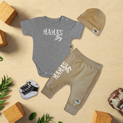 Mama's Boy Szürke melír/Kávé Exkluzív Babaruha szett
