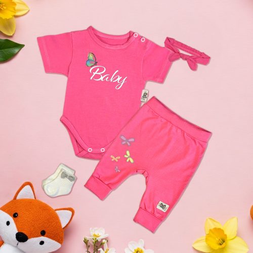 Baby Pink/Pink Exkluzív Babaruha szett hajpánttal