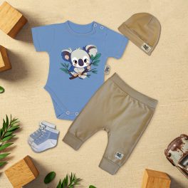 Koalás Kék/Kávé Exkluzív Babaruha szett