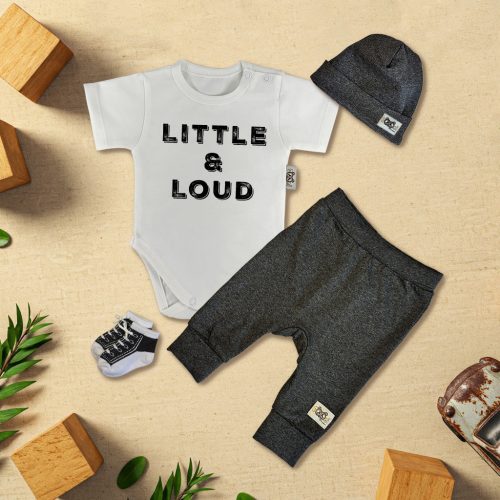 Little and Loud Fehér/Sötét melír Exkluzív Babaruha szett