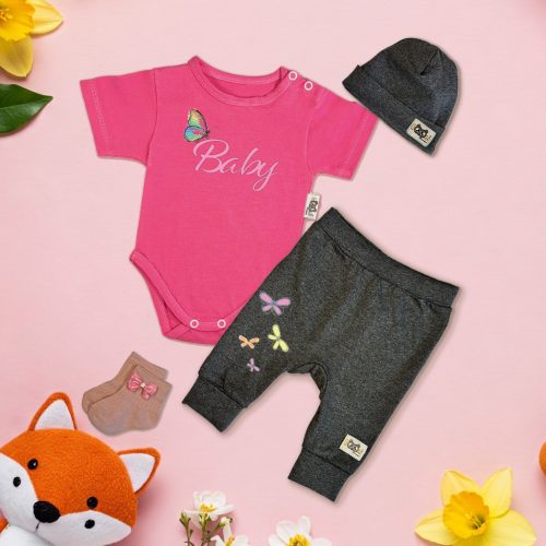 Baby Pink/Sötétmelír Exkluzív Babaruha szett