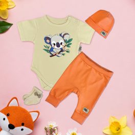 Koalás törtfehér/narancs Exkluzív Babaruha szett