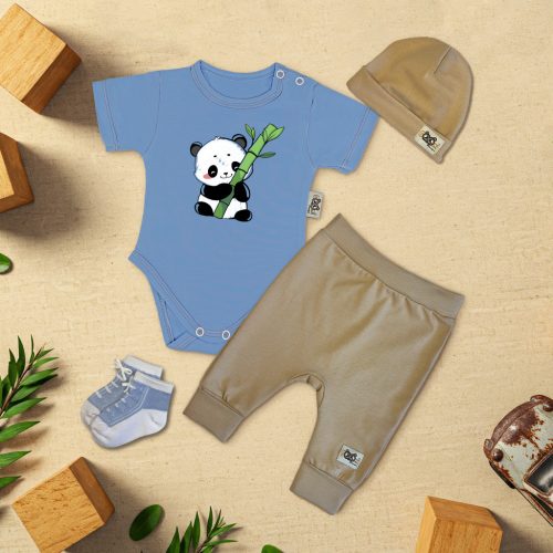 Pandás Kék/Kávé Exkluzív Babaruha szett
