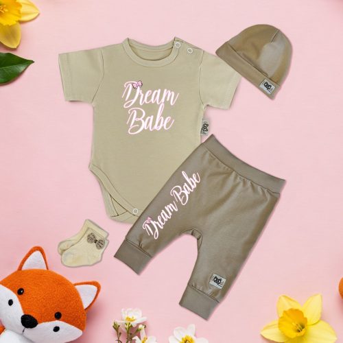 Dream Babe Homok/Kávé Exkluzív Babaruha szett