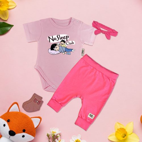 No sleep club babarózsaszín/Pink Exkluzív Babaruha szett hajpánttal