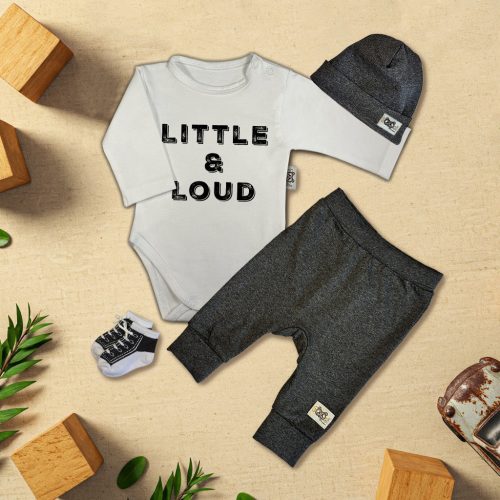 Little and Loud Fehér/Sötét melír Exkluzív Babaruha szett