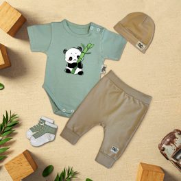 Pandás Menta/Kávé Exkluzív Babaruha szett