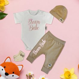 Dream Babe Fehér/Kávé Exkluzív Babaruha szett