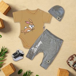   My Little Bunny Mogyoró/szürke melír Exkluzív Babaruha szett