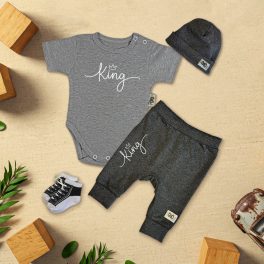 King Szürke melír/Sötét melír Exkluzív Babaruha szett
